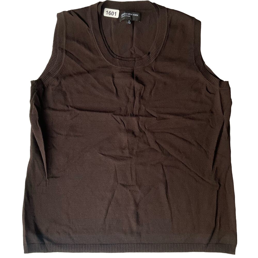 Jones New York Collection Women’s Sleeveless Knit Blouse size XL, Solid Brown